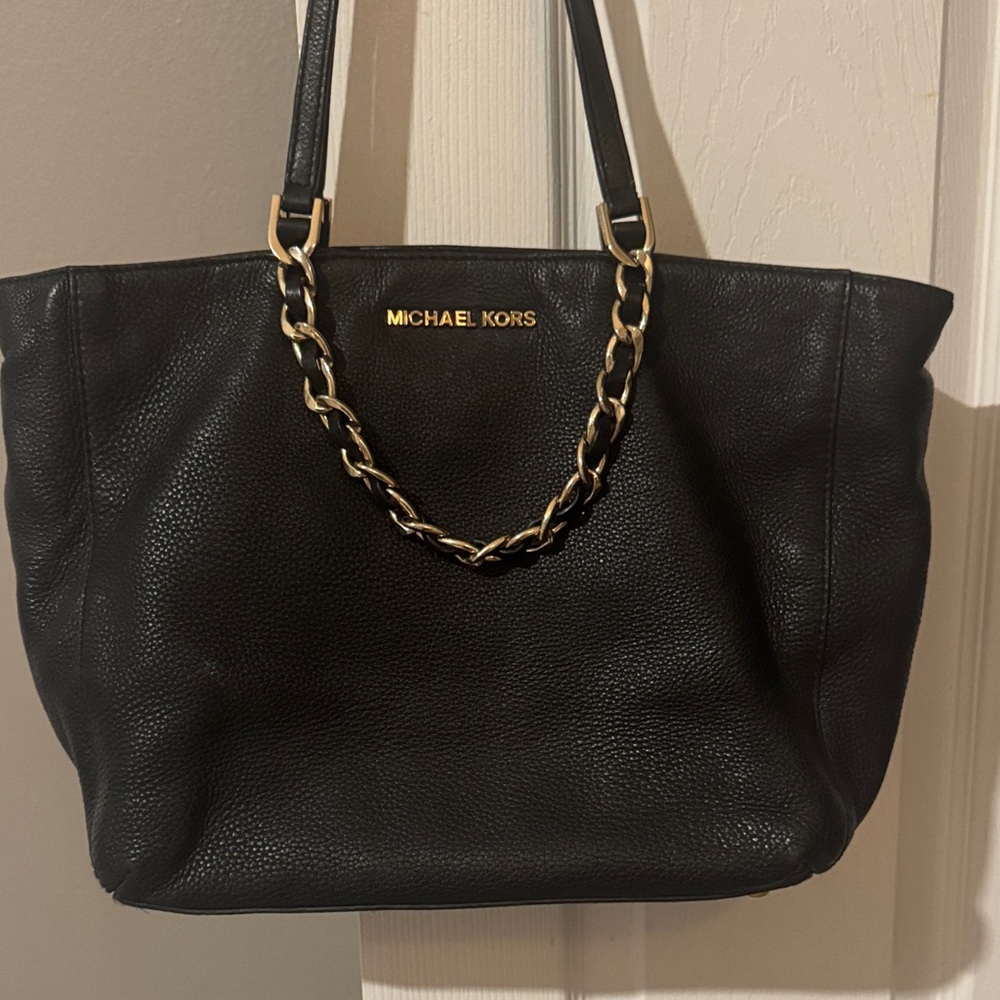 Michael Kors Black Tote with Gold Chain